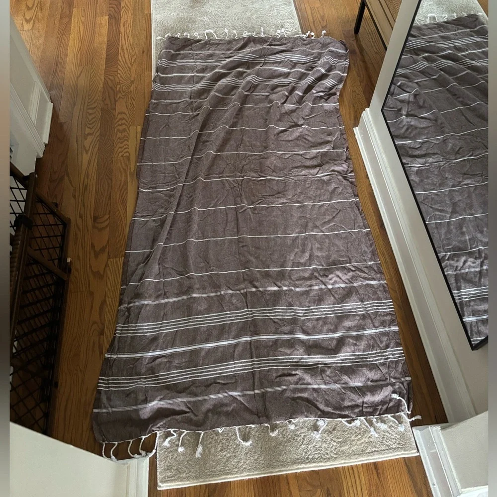 Amazon boho brown striped light weight beach towel with tassels